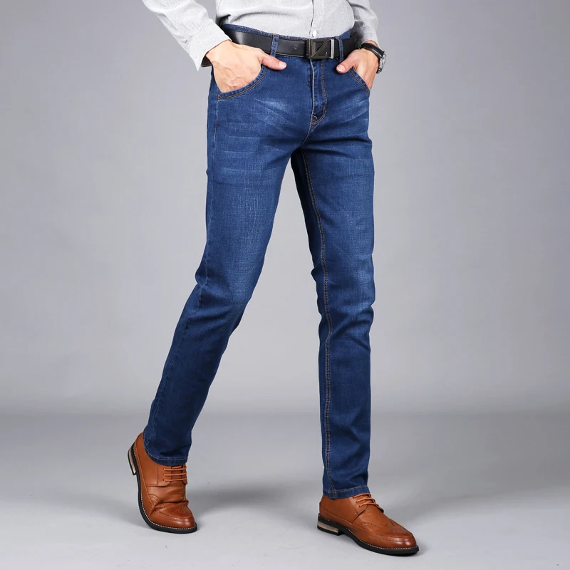 Джинсы мужские Стрейчевые средней посадки с высокой талией черные/синие|Мужские