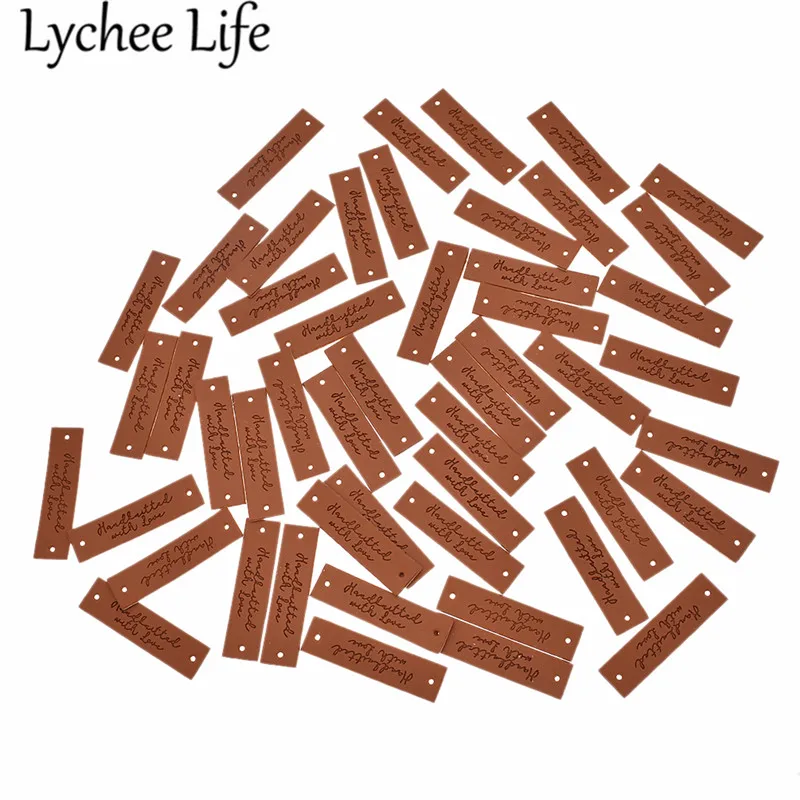 Кожаные этикетки Lychee Life 50 шт. с надписью сделай сам и принтом роз для шитья одежды