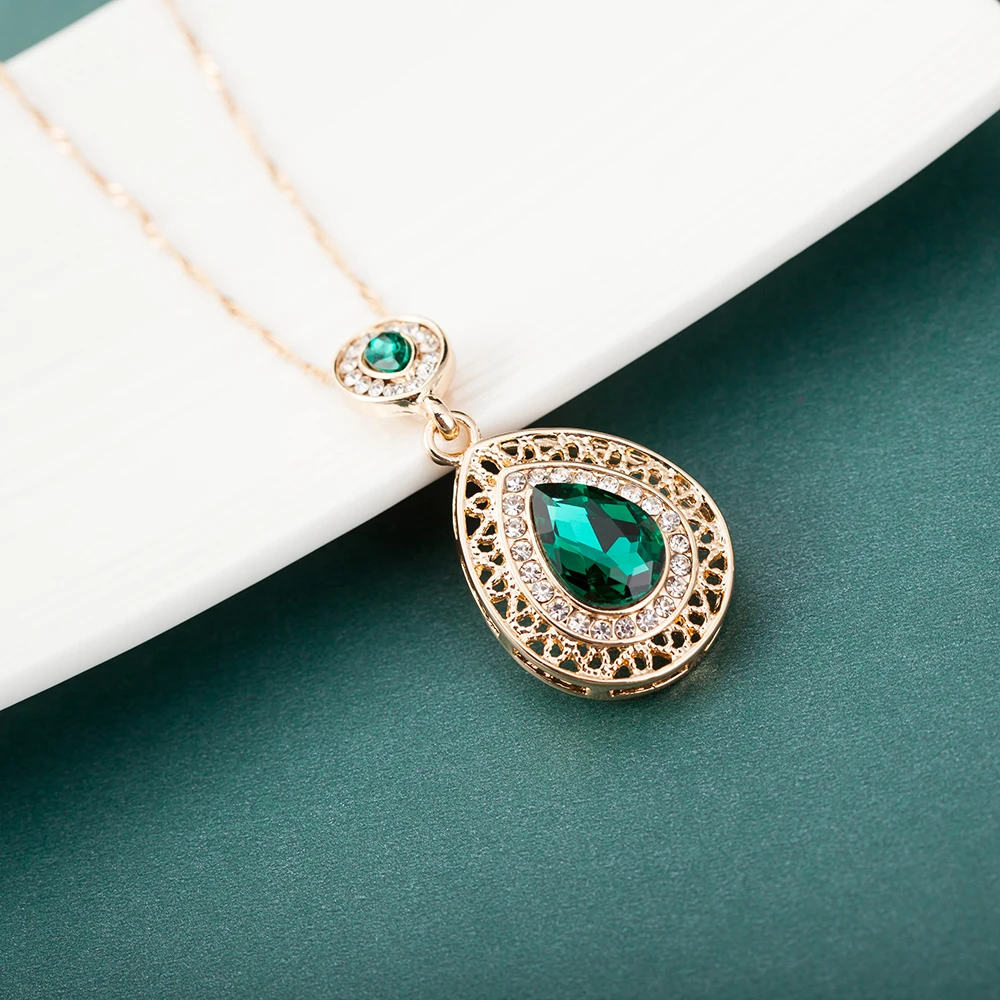 ALULU Fashion Green Crystal Women Pendant Necklace Rhinestone Jewelry For Plated Gold Necklaces &amp Pendants Female | Украшения и