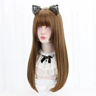 Длинные прямые парики для косплея Лолиты, термостойкие искусственные волосы коричневого цвета с эффектом омбре, для косплея, в японском стиле Харадзюку, 26 дюймов, с челкой