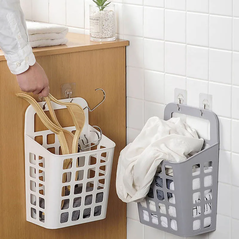 

Suction Cup Hanging Hamper Clothes Storage Basket Plastic Dirty Laundry Basket 3 Colors Convenient Toy Basket Basket For Srorage