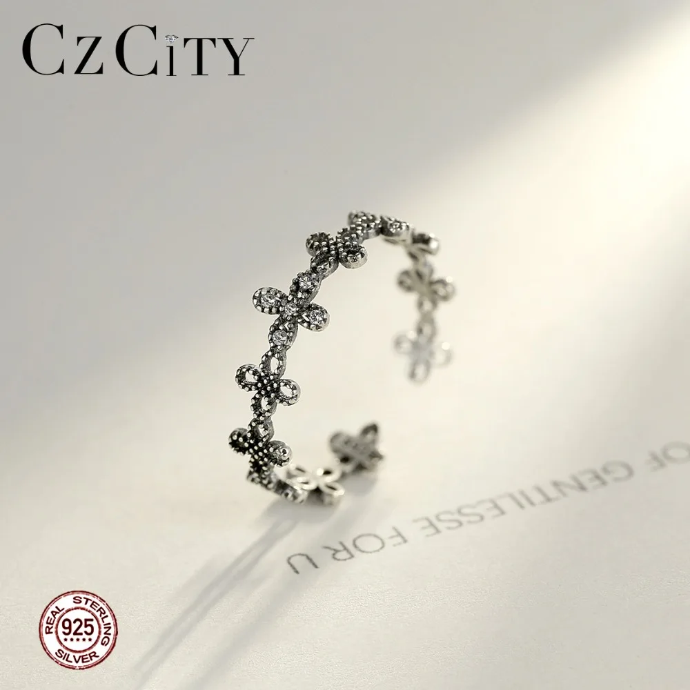 CZCITY милые 925 стерлингового серебра Открытые Кольца для женщин вечерние обувь на