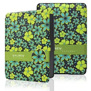 WALNEW тонкий из искусственной кожи чехол для Amazon Kindle Paperwhite Обложка 1 2 3 2012 2013 Smart 6 дюймов электронная книга Автоматический Режим сна/пробуждения - Цвет: Green Flowers