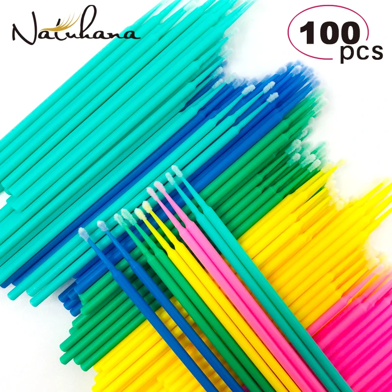 

NATUHANA 100Pcs Disposable Micro Brush Eyelashes Extension Individual Lash Removing Swab Micro Brush For Eyelash Extension Tools