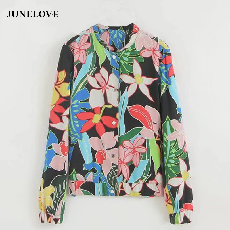 JuneLove 2019 с цветочным принтом Базовая куртка для женщин Повседневное однобортный