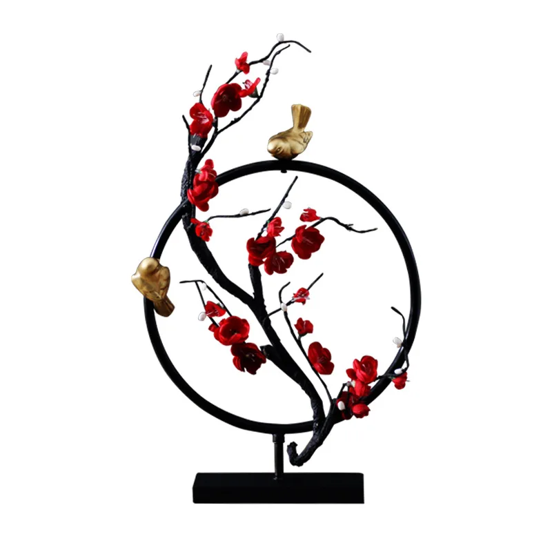 

New Chinese Zen Ornaments Flower Bird Round Shape Creative Home Furnishing Cabinet Model Tenant Hall Iron Craft R1590