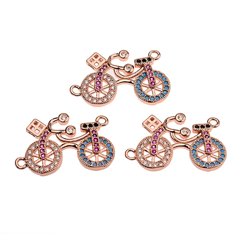 OIQUEI Colorful Micro Paved CZ Bicycle Shaped Charms Connectors Pendant Copper Beads Fit For DIY Bracelet Jewelry Accessories | Украшения и