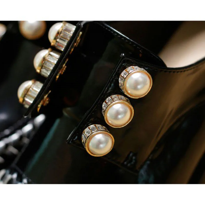 Женские черные оксфорды Стразы и груши Винтажная обувь металлические украшения