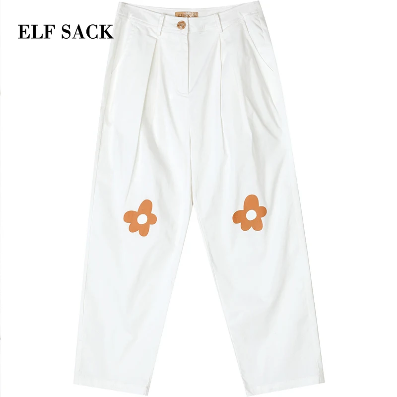 Женские хлопковые брюки ELFSACK повседневные до щиколотки с цветочным принтом со