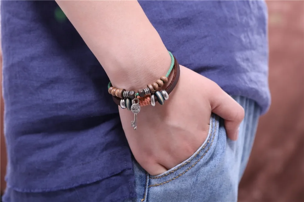 Real Leather Bracelets for Women Key Charm Men Jewelry pulseira masculina feminina erkek bileklik Punk bracelet femme | Украшения и