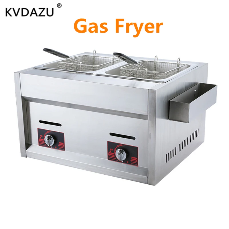 

Double Cylinder Gas Fryer Two Tanks Frying Machine Energy Saving Fryer French Fries Boiled noodles Meatball cooker Snack car