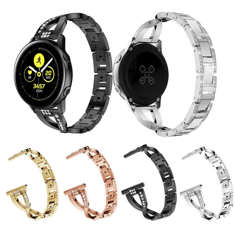 Ремешок Алмазный стальной для Samsung Galaxy Watch 3 люксовый модный браслет женщин 18 мм 20