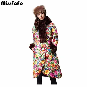 Женский пуховик с капюшоном MissFoFo, модная Длинная утепленная парка с капюшоном из натурального кроличьего меха, с цветочным принтом, CLJ