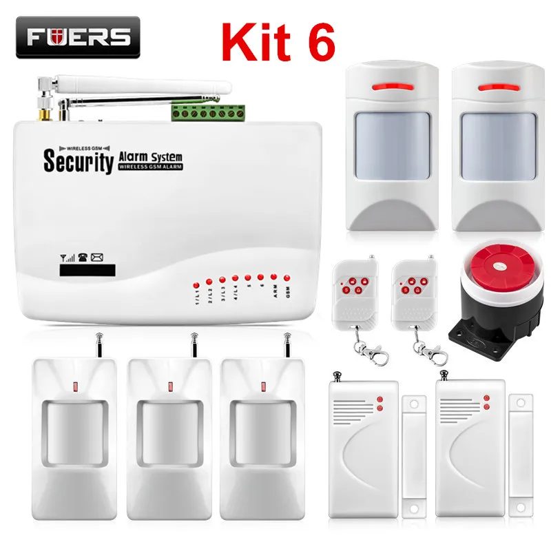 kit 6 Fuers русская Голосовая Беспроводная GSM сигнализация двойная антенна Pet PIR датчик движения Детектор дыма Беспроводная охранная сигнализация - Цвет: kit 6
