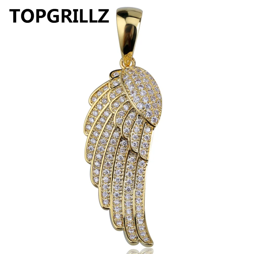 TOPGRILLZ хип хоп Ангел крылья кулон ожерелье медь золото/серебро Цвет покрытый льдом