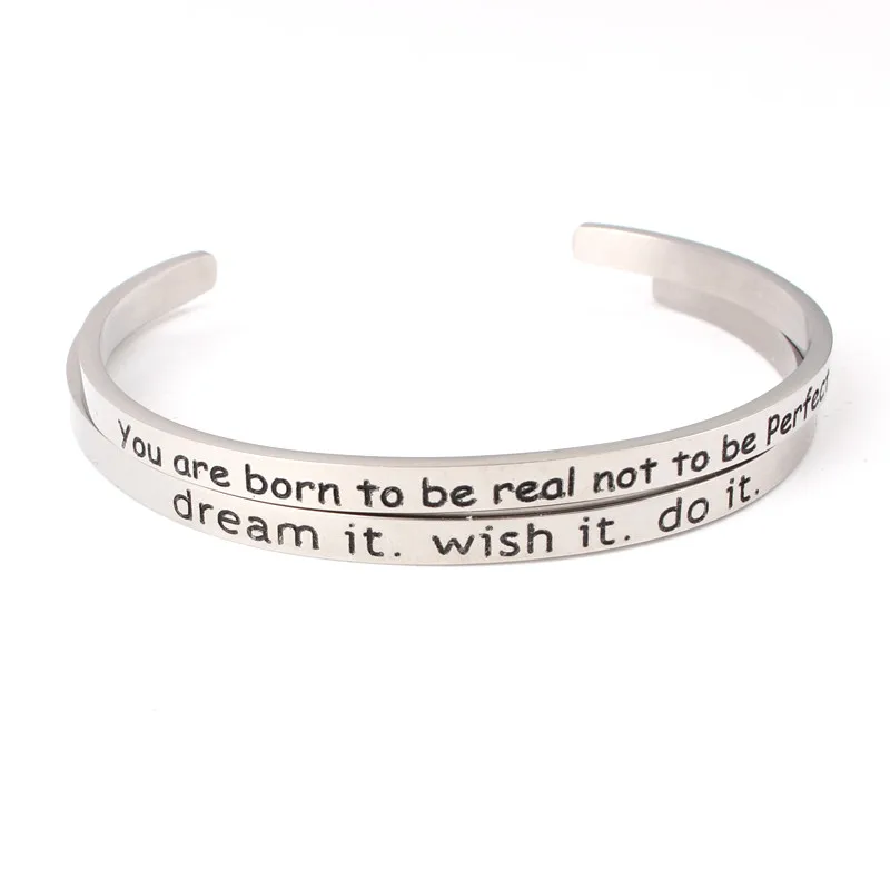 Браслет манжеты Dream It You Are Born из нержавеющей стали с гравировкой положительным