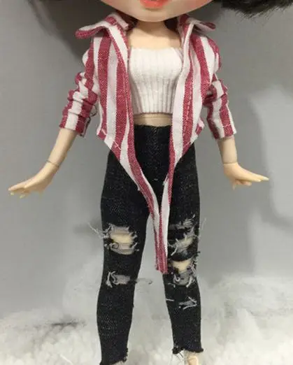 red1set 3 шт./компл. Blyth кукольные, комплект одежды: полосатая Шорты, рубашка+ Топ в полоску+ порванные джинсы для Blyth, Licca, озон, куклы-Барби крюка аксессуары для ванной комнаты - Цвет: red1set