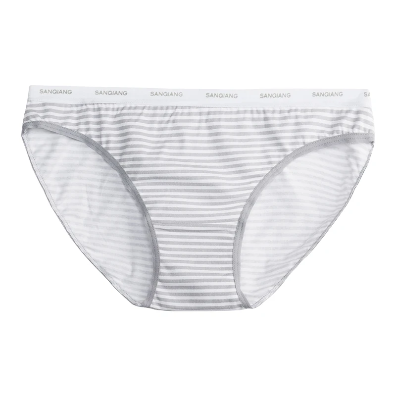 Gray Striped THREEGUN, 1 шт., бикини, трусы для женщин, хлопок, низкая посадка, трусики в полоску, сексуальное женское нижнее белье, дышащее, сексуальное нижнее белье - Цвет: Gray Striped