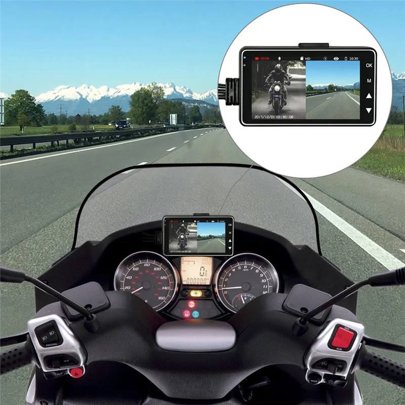 Видеорегистратор для мотоцикла Full HD DashCam Водонепроницаемый двойной Len передний