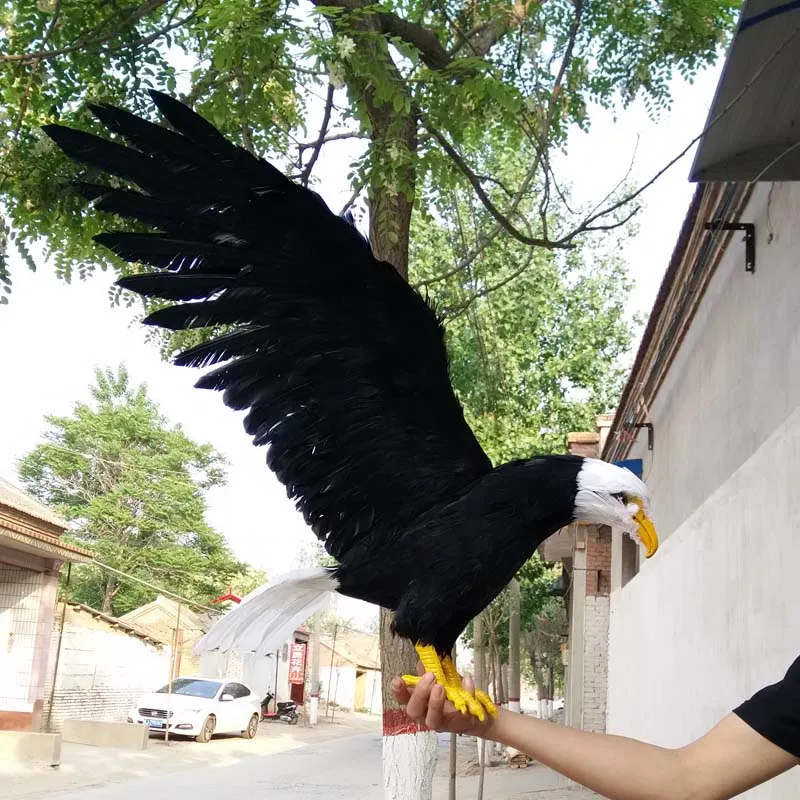 

large 45x90cm white&black feathers eagle spreading wings artificial bird handicraft,prop,home garden decoration gift p2718