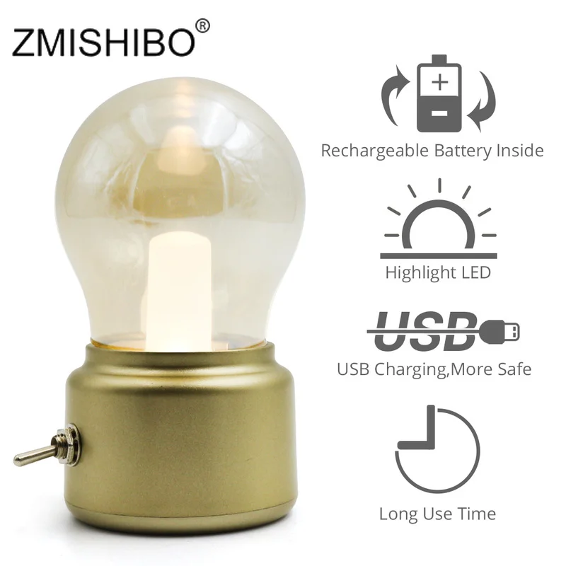 Zmisibo винтажная Светодиодная лампа USB ночник Янтарное стекло 5 в перезаряжаемая
