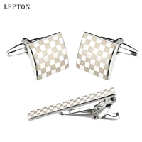 lepton classic square laser mens cufflinks tie clips set simple necktie tie bar clasp accessories for mens suit nice gift