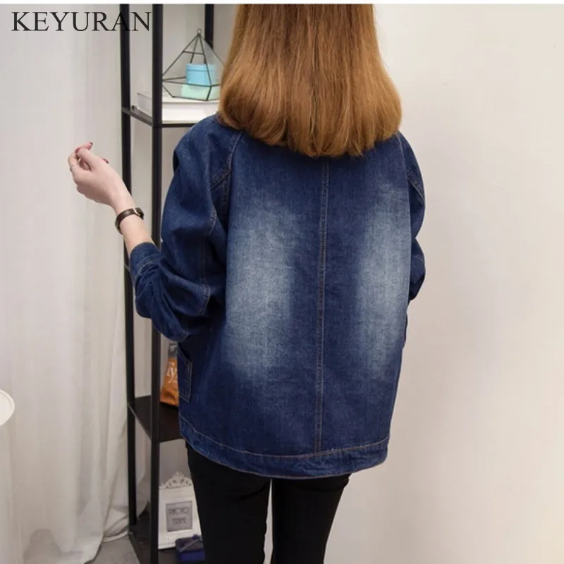 Женская джинсовая куртка размера плюс XXXL 4XL 5XL с карманами длинным рукавом