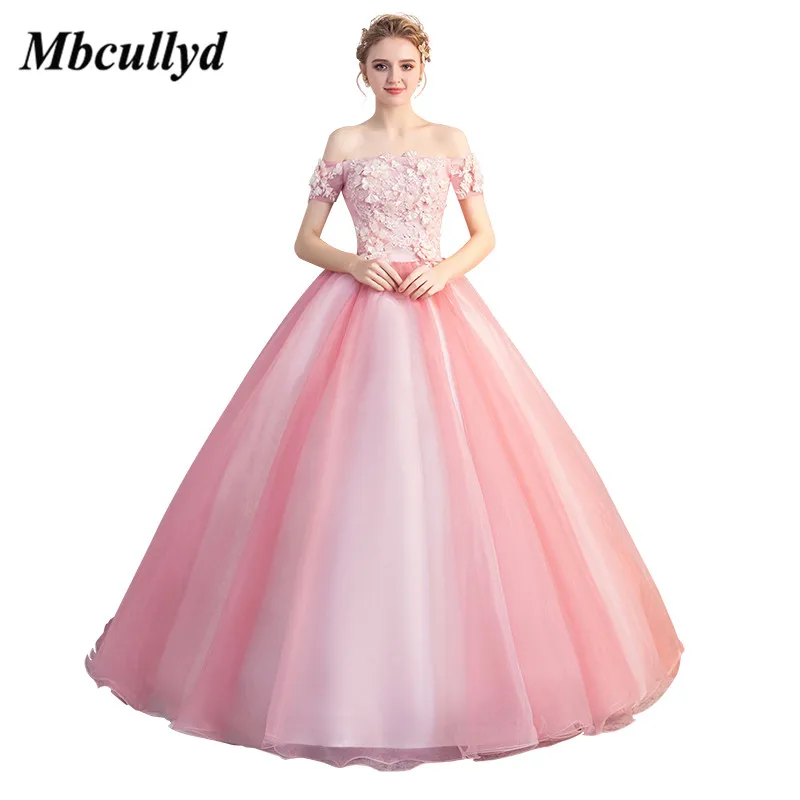 Бальное платье Mbcullyd пышное с аппликацией кружевное открытыми плечами со