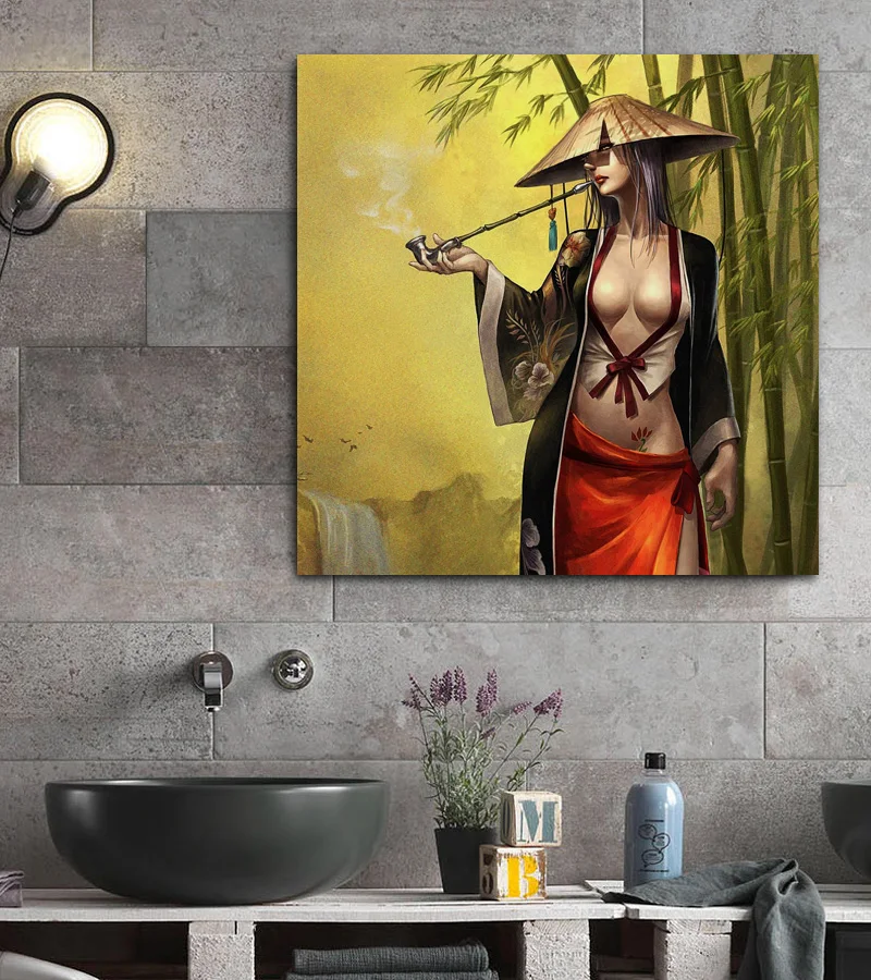 Женское бамбуковое кимоно с татуировкой Водопад|frame poster|modern artwood poster |