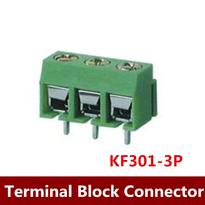 1000PCS/LOT PCB Screw Terminal Block Connector, KF301-3P pitch:5.08MM/0.2inch, Green, 5mm, KF301 3Pins