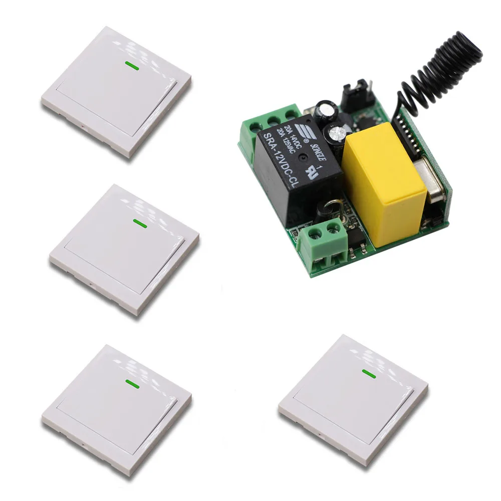 

AC 220V Lamp Light LED Bulb Wireless Switch Mini Receivere with 4pcs Wall Remote Switch Corridor Room Home Remote Lighting Wall