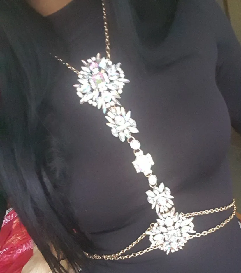 WOOASIS Simple Fashion Jewelry Trend Crystal Flower Body Chain Rhinestone For Woman European Hot Sale Accessories