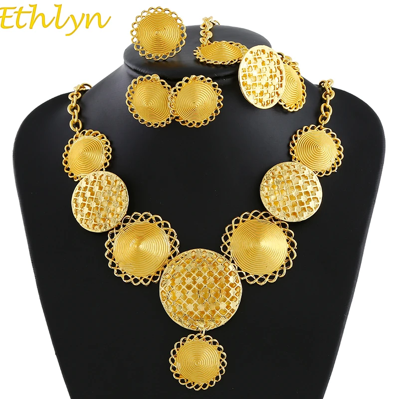 Buy Ethlyn Ethiopian Jewelry Set Gold Color African Sets Earring/Ring/Necklace Eritrea/Habesha Women Wedding S176 on