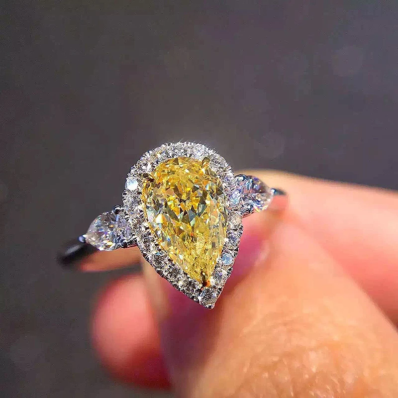 Solid 18K White Gold 2ctw Centre 1ct Moissanite Pear Ring Yellow Engagement Fine Jewelry For Women | Украшения и аксессуары