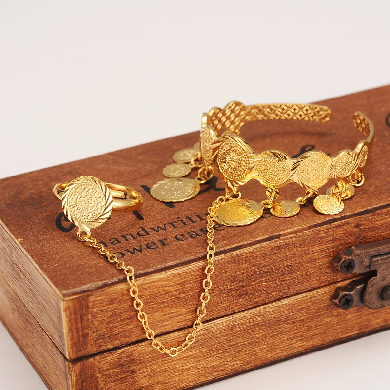 Дубай золотой штамп детская монета браслет детский с кольцом для детей