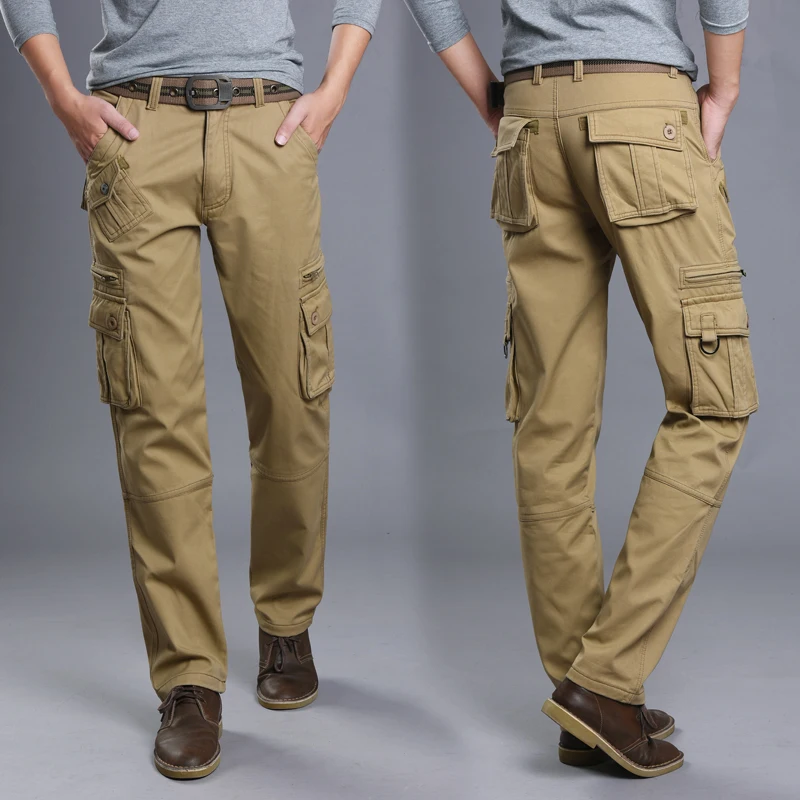 

NIGRITY men's flannel Cargo Pants For Men Military Straight Trousers Casual Cotton fleece joggers Long Pants Plus Size 28-42