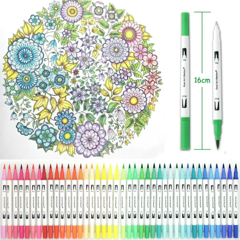 100 шт цветов с двумя наконечниками кисти ручки Fineliners окрашивание акварелью Эскиз