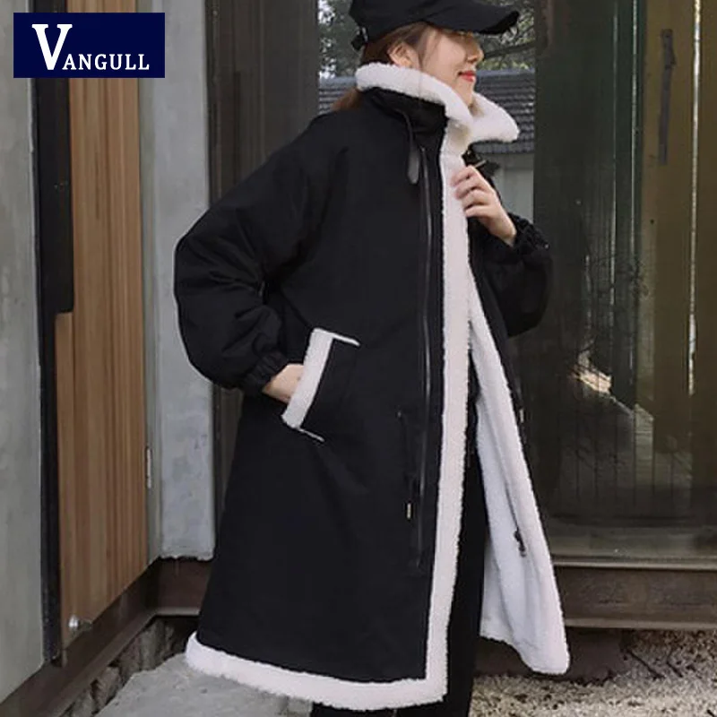 Vangull плюс размер 5XL Женские парки зимние пальто меховая подкладка теплая Женская куртка средней длины флисовая кашемировая подкладка пальто Верхняя одежда
