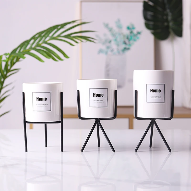 Керамические цветочные плантаторы с железная полка вазон для суккулентов