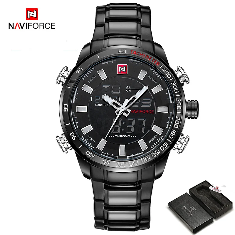 AllBlackbox NAVIFORCE военные спортивные часы Для мужчин Элитный бренд цифровой кварцевые часы Для мужчин's Водонепроницаемый Наручные часы Relogio Masculino - Цвет: AllBlackbox