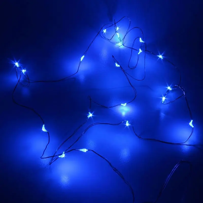 Blue 1 шт., 2 м, 20 светодиодный гирлянда на Рождество, медная проволока, гирлянда, лампа, сказочные огни для дома, год, Рождество, вечерние, свадебные украшения - Цвет: Blue