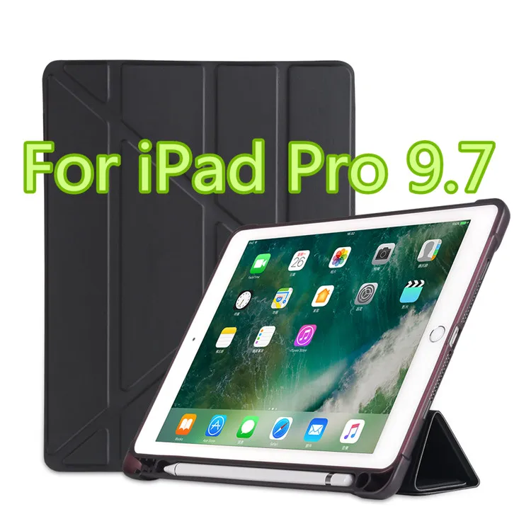 black pro 9.7 Кожаный чехол для ipad 9,7, умный чехол для ipad Air 2 1 5 6 Pro 9,7, силиконовый чехол для ipad 6 поколения с держателем для карандашей - Цвет: black pro 9.7