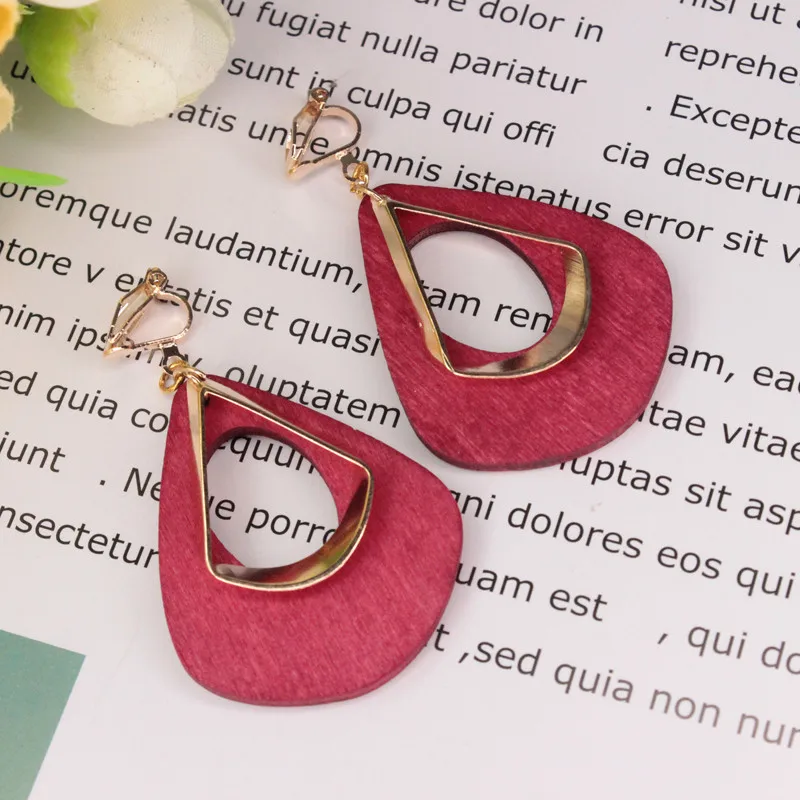 RED Женские серьги, клипсы для ушей, без проколов, клипсы, модные, народные, на заказ, трендовые, металлические, деревянные, ювелирные изделия, подарок - Окраска металла: RED