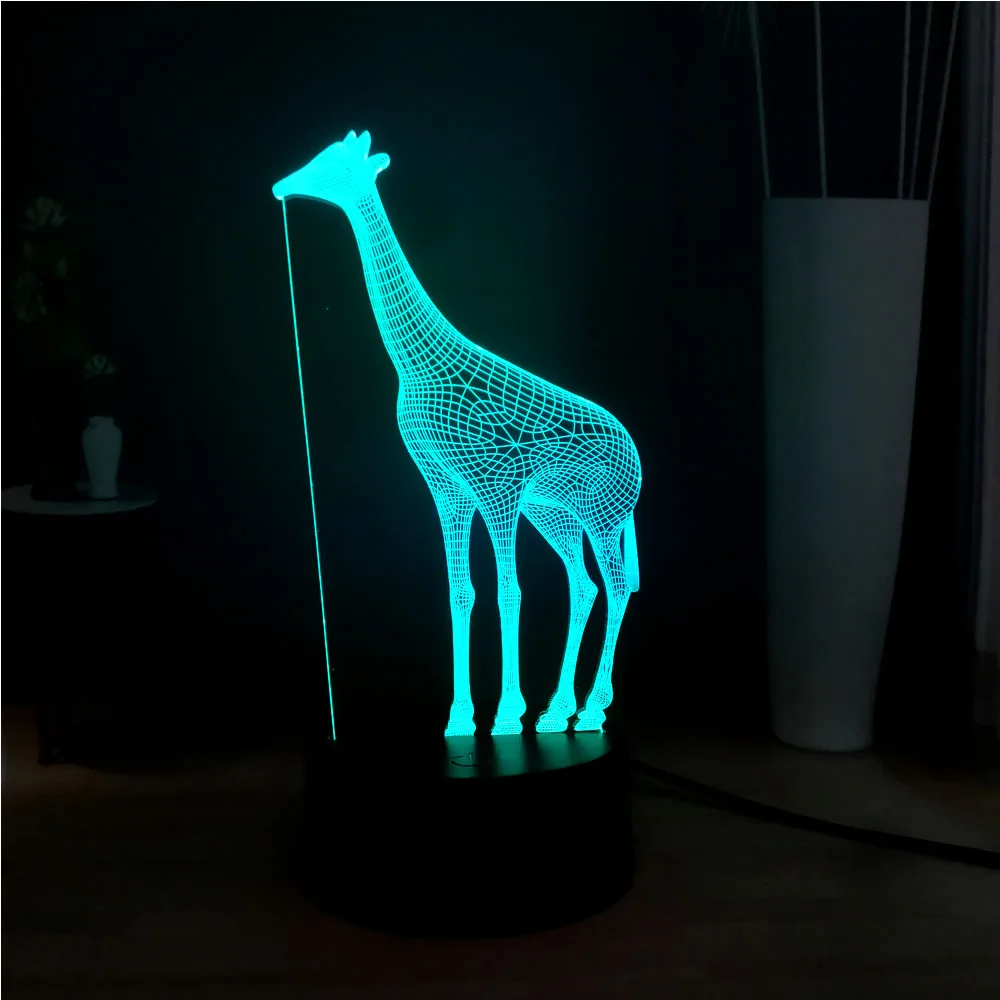 Новый иллюзия милое животное жираф 3D 7 цветов Изменение LED ребенок сна
