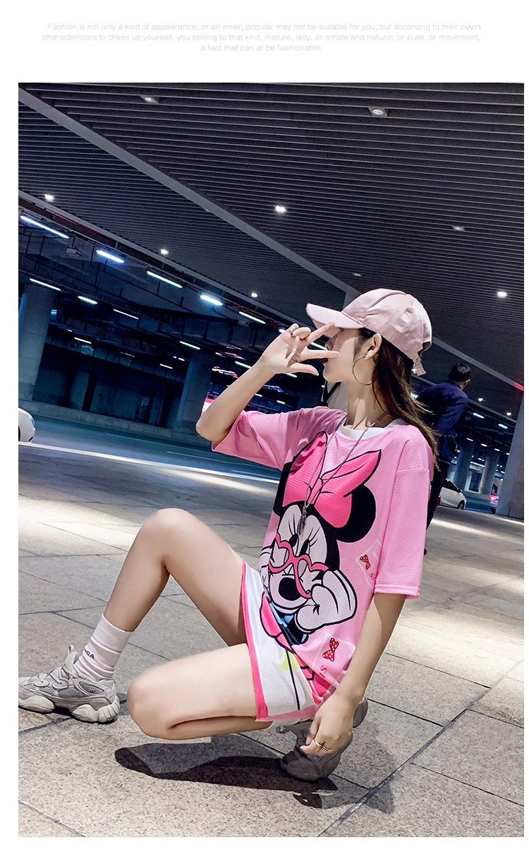 Vestido de camiseta/милое платье футболка с героями мультфильмов для студентов летнее