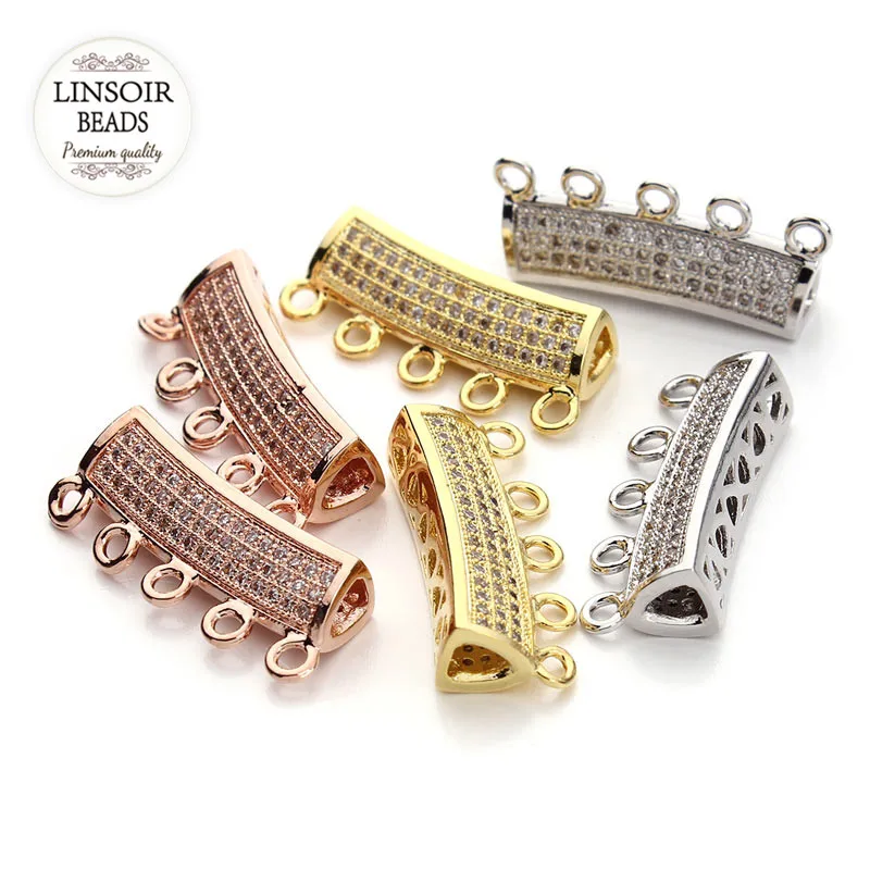 

22mm CZ Micro Pave Tube Beads With 5 Loop Crystal Rhinestone Connector Charms For Necklace Bracelet Jewelry F3192