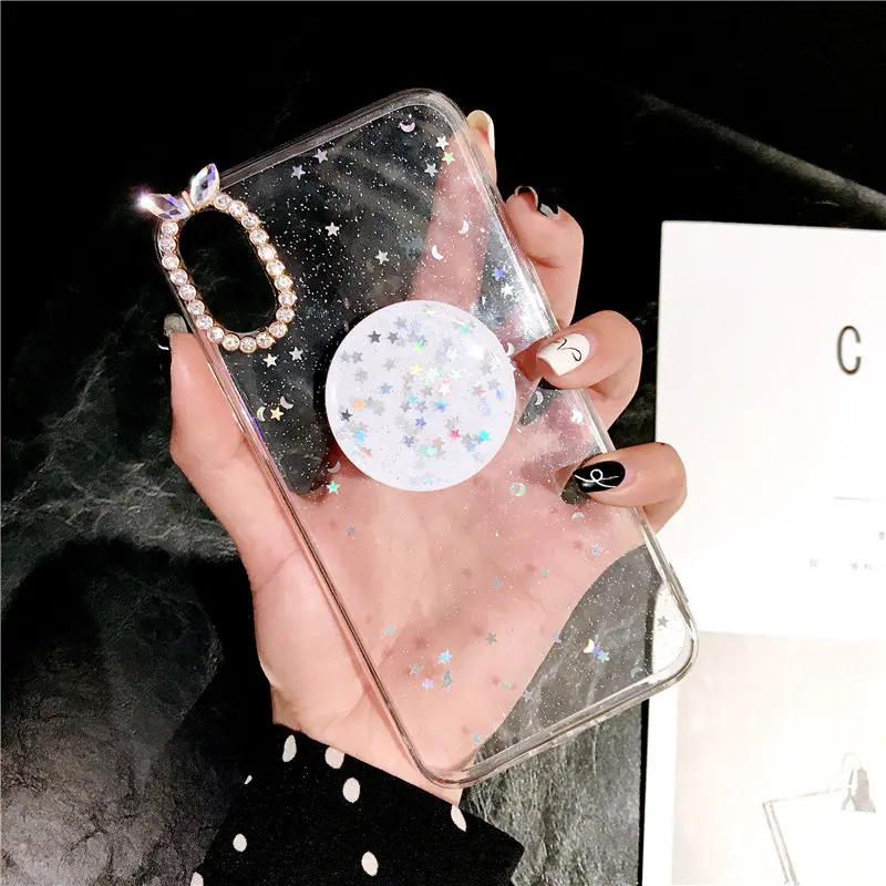 2019 Bling Блеск луны и звезд кронштейн Diamond чехол для iPhone 6 6s 7 8 плюс X XS XR Max Чехол