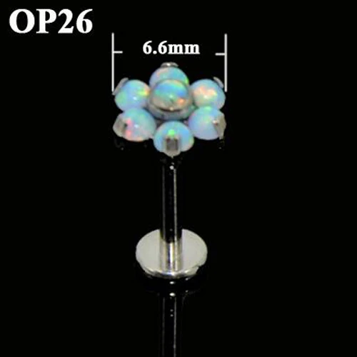OP26 Flower 1 шт. зубец установка циркон опал Спиральные серьги ушной хрящ серьги гвоздики внутренняя нить Лабрет Монро губы пирсинг ювелирные изделия - Окраска металла: OP26 Flower