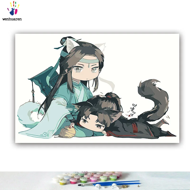 DIY Coloring paint by numbers Cute version of the magical Taoist figure paintings with kits 40x50 framed | Дом и сад
