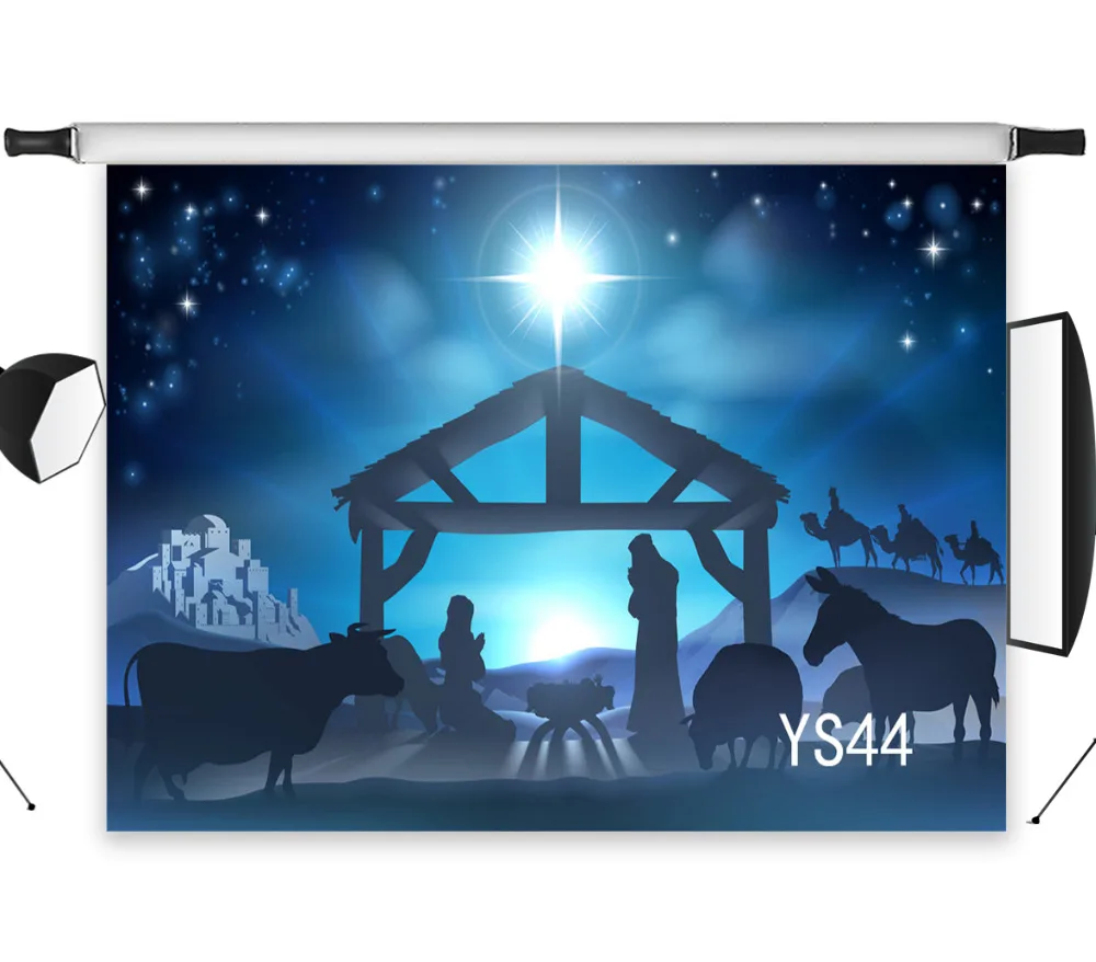 LB Polyester &amp Vinyl Christmas Studio Backdrop Photography Photo Props Photographic Background Star Of Bethlehem Manger Jesus |